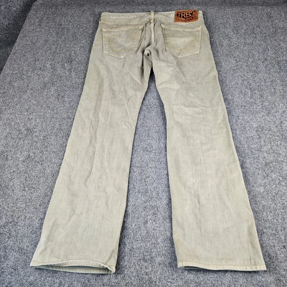 True Religion Bobby Straight Leg Jeans Mens 32 Green USA Made Button Fly Denim